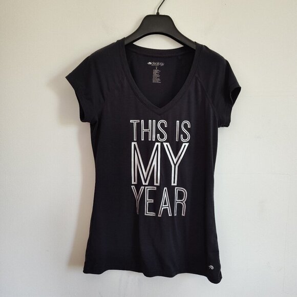 Ladies SZ S Ideology Black Graphic Workout T-Shirt - Picture 1 of 4